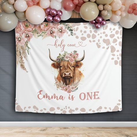 Boho Highland Cow Birthday Party, Highland Cow Birthday Party Ideas, Highland Cow First Birthday Girl, Highland Cow 1st Birthday Girl, Highland Cow First Birthday Party, Highland Cow 1st Birthday, First Birthday Background, Background Cowgirl, Highland Cow Birthday Party