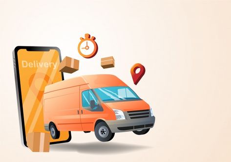 Delivery service with car | Premium Vector #Freepik #vector #phone #box #mobile #delivery Checker Cab, Car Delivery, Truck Transport, Road Transport, Red Vans, Car Icons, Publicidad Creativa, Delivery App, Motion Graphic