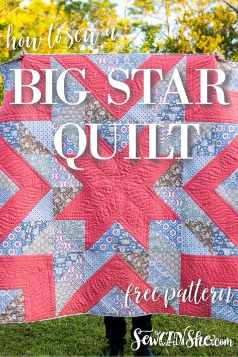 Big Star Quilt, Throw Quilt Size, Free Quilt Patterns Printables, Throw Quilt Pattern, Quilt Design Wall, Half Square Triangle Quilts Pattern, Star Quilt Pattern, Quilt Big, Big Block Quilts