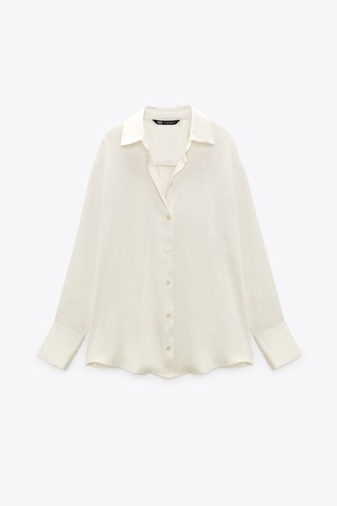 Ruched Midi Skirt, Oyster White, Flowy Shirt, Sheer Shirt, Zara Shirt, Flowy Pants, Oversized Blouse, Ruffle Shirt, Satin Shirt