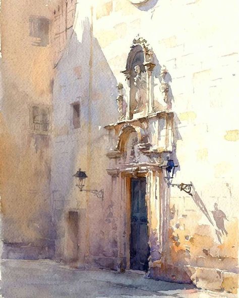 Watercolour Architecture, Abstract Watercolor Landscape, Watercolor Architecture, Landscape Watercolor, Diy Watercolor Painting, Watercolor Pictures, Watercolour Inspiration, Architecture Drawing Art, Architecture Painting