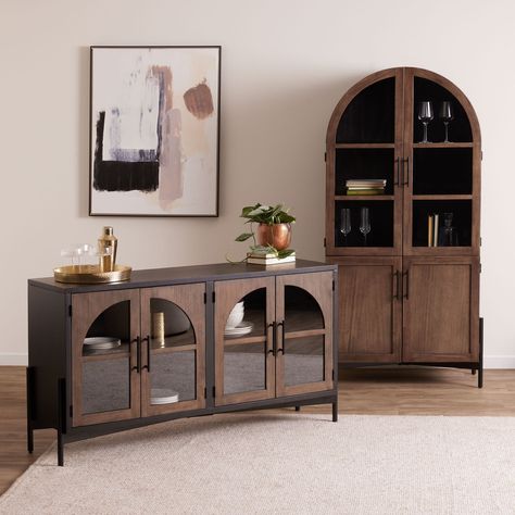 Amira Vintage Walnut and Black Storage Furniture Collection - World Market Arch Display Cabinet, Arch Display, Black Storage, Dinning Room Design, Black Sideboard, Pantry Cabinet, Sideboard Furniture, Cabinet Decor, Charcoal Black