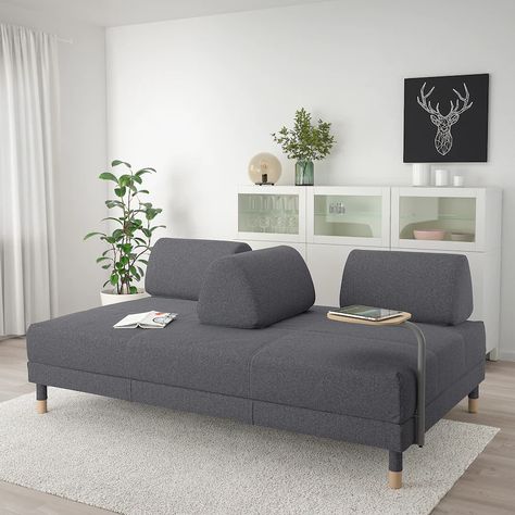 FLOTTEBO Sofa-bed with side table - Gunnared medium grey - IKEA Banquette Ikea, Sofa Cama Ikea, Cama Ikea, Ektorp Sofa, Sofa Bed Frame, Sofa Bed Mattress, Loveseat Sleeper, Ikea Sofa, Sofa Cama