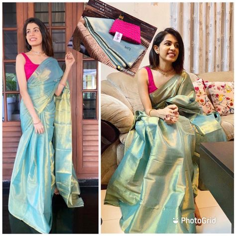 Cotton Tissue Saree, Tissue Material Dress Design, Uppada Tissue Sarees, Bottle Green Pattu Saree, Tissue Silk Saree Blouse Design, Tissue Saree Blouse Designs Latest, Tissue Saree Blouse Designs, Pearl Blouse, Bollywood Designer Sarees