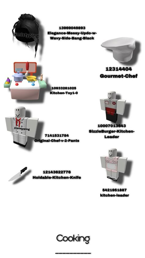 Roblox Bloxburg Chef Outfit Codes, Roblox Apron Code, Roblox Chef Outfit Code, Chef Outfit Codes Bloxburg, Bloxburg Cooking Outfit Codes, Roblox Bakery Outfit Codes, Waiter Outfit, Pizza Clothes, Brown Hair Roblox Id