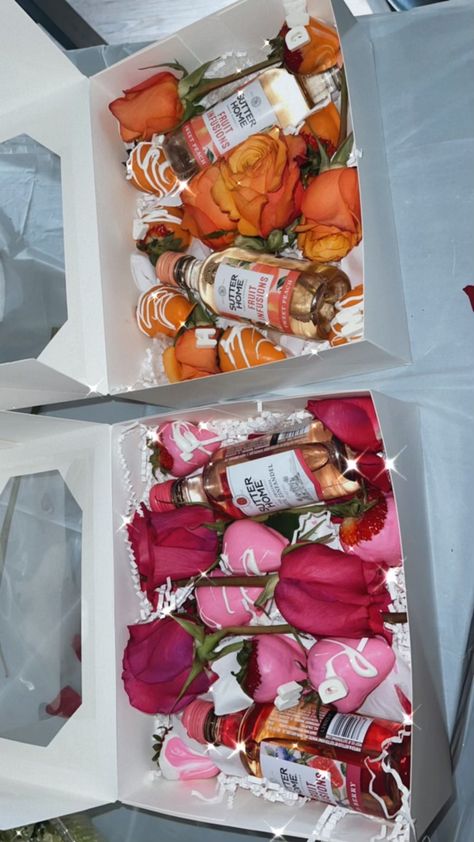 Valentine Gift Box Ideas For Adults, Valentines Gift Basket Ideas For Women, Wine Chocolate Gift Basket, Strawberry And Wine Boxes, Wine And Chocolate Gift Basket, Wine And Chocolate Gift, Wine Gift Basket Ideas, Vodka Gift Baskets, Mini Bottles Of Alcohol Gifts Valentines