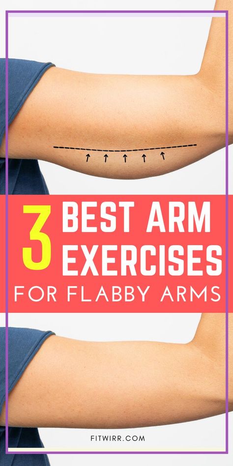 The pin features a woman's art with bat wings and one with toned and strong muscle. The title in the middle of the pin reads "3 best exercises to tone up flabby arms." Arm Toning Workouts, Toned Arms Workout Women, Exercises For Flabby Arms, Underarm Workout, Arm Workouts For Women, Under Arm Fat, Upper Arm Exercises, Bat Wing Exercises, Easy Arm Workout