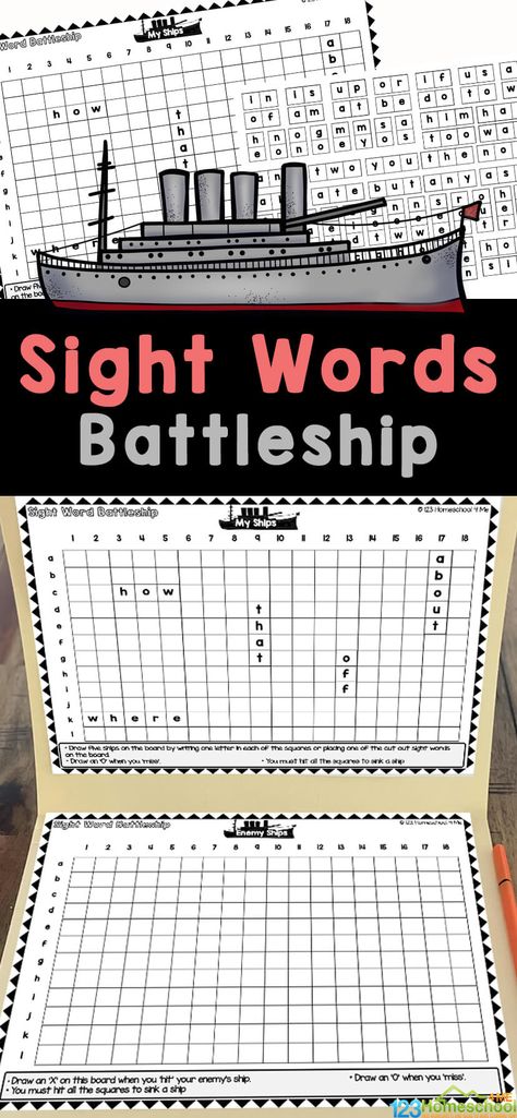 FREE Printable Sight Words Battleship Game Sight Word Activities Middle School, Word Games For 1st Grade, Sight Word Bingo First Grade, Literacy Games For 2nd Grade, Sight Word Centers First Grade, Spelling Word Games For 2nd Grade, Sight Word Poems For Kindergarten Free, Heart Word Games, Literacy Games 1st Grade