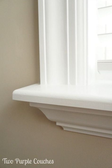 Detail of crown moulding added beneath a custom-cut window sill. Love this beautiful look! via www.twopurplecouches.com Kitchen Window Sill Ideas, Interior Window Trim, Kitchen Window Sill, Interior Window, Window Molding, Window Casing, Interior Windows, Crown Moulding, Trim Work