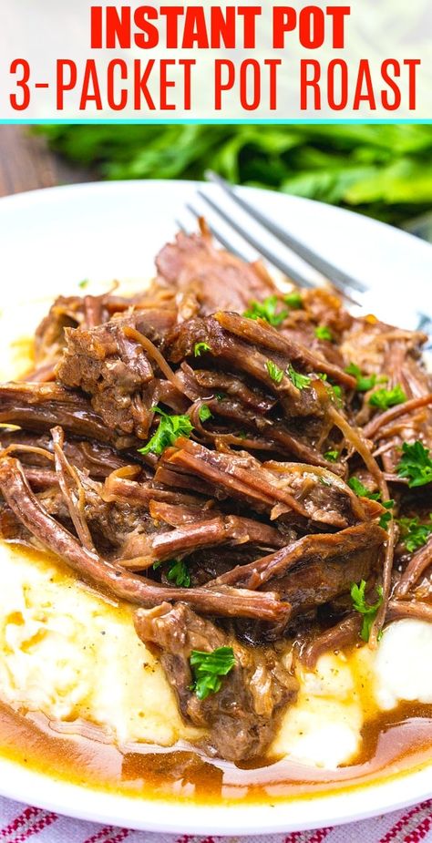 Instant Pot 3-Packet Pot Roast Pot Roast Ranch, Slow Cooker Mississippi Pot Roast, Slow Cooker Shredded Beef, Instant Pot Pot Roast, Spicy Southern Kitchen, Easy Pot Roast, Mississippi Pot, Sirloin Tip Roast, Best Pot Roast