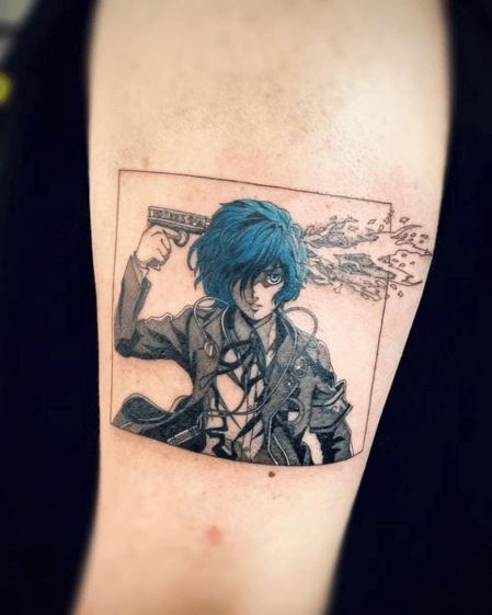 25 Best Anime Tattoo Ideas in 2024 | Fotor Persona Tattoo, Fantastic Tattoo, Anime Tattoo Ideas, 3 Tattoo, Samurai Champloo, Flash Design, Anime Tattoo, Persona 3, White Beard