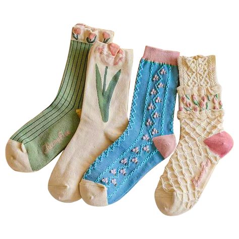 PRICES MAY VARY. 【Suitable Size】Our cute floral socks for women are designed to fit shoe sizes 5 to 9, suitable for your feet. 【High Quality Fabric】This floral socks is made of 80% combed cotton/15% polyester/5% spandex, soft and comfortable,and the socks will not shrink or fade after multiple washes,Suitable for all seasons. 【Floral Patterns Design】Show your style with our casual yet beautiful floral patterns,Whether you're running errands or relaxing at home,The floral pattern can be easily ma Cute Thigh Highs, Cute Socks Aesthetic, Moomin Party, Girly Cottagecore, Ruffle Pattern, Floral Socks, Work Socks, Socks Cute, Cute Womens