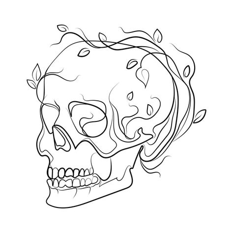 Human Skull Sketch, Plants Line Art, Skull Drawing Sketches, Easy Tattoo, Skull Sketch, Line Art Drawing, Tattoo Design Book, Skull Illustration, Line Art Tattoos