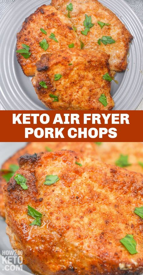 Tender, juicy, and flavorful, these Air Fryer Pork Chops are an easy weeknight dinner that’s ready in 15 minutes! Bonus: they’re keto-friendly, with only 1g total carbs each! Low Carb Pork Chop, Low Carb Pork Chop Recipe, Low Carb Pork Chops, Keto Pork Chops, Air Fryer Pork, Low Carb Pork, Air Fryer Pork Chops, Keto Air Fryer, Healthier Meals