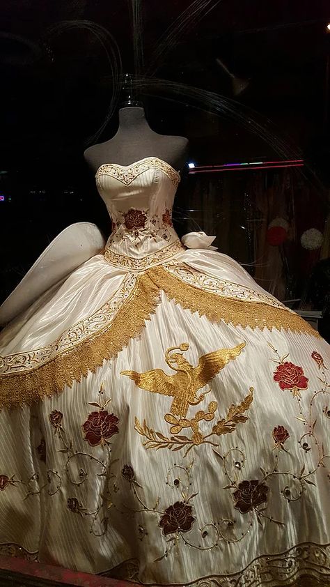 Mexican Quinceanera Dresses Charra, Xv Dresses Charro, Mexican Theme Quince Dress, Quinceanera Dresses Aesthetic, Charo Quince Dresses, Charro Dresses Quinceanera, Charro Wedding Dress, White Charro Quinceanera Dresses, Quince Charro Dresses