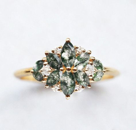 Marquise Diamond Engagement Ring, Cute Engagement Rings, Future Engagement Rings, Agate Engagement Ring, Ring Marquise, Moss Agate Ring, Cluster Engagement Ring, Dream Engagement Rings, Agate Ring