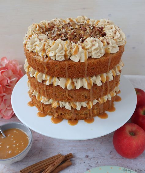 Apple Cinnamon Cake Apple Cinnamon Cake, Apple Bundt Cake, Salted Caramel Cake, Homemade Caramel Sauce, Cinnamon Cake, Salted Caramel Sauce, Fall Cakes, Cinnamon Flavor, Baked Donuts