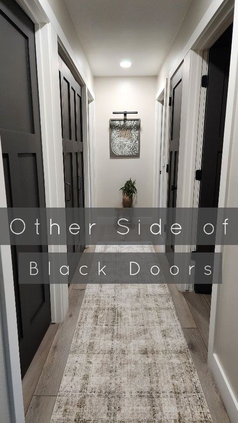 Apparently, my last video didn't suffice a few when I shared the other side of the doors. So let's try this view. For more info on the… | Instagram Satin Black Doors, Iron Ore Pantry Door, Black Hall Door, On A Call Sign For Office, Peppercorn Sherwin Williams Interior Doors, Paint Color Iron Ore, Paint One Side Of Interior Door, White Interior With Black Doors, Peppercorn Doors Sherwin Williams