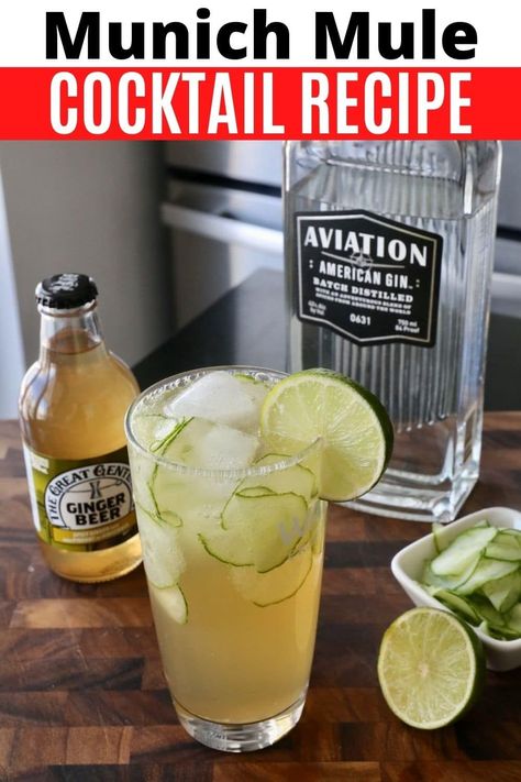 Learn how to make a traditional Munich Mule recipe. This version of the Moscow Mule features gin, ginger beer, lime and thinly sliced cucumbers. Gin Mule Recipe, Ginger Beer Mule, Recipe With Cucumber, Refreshing Summer Dinners, Cocktail Equipment, Easy Gin Cocktails, Sliced Cucumber, Flavoured Gin, Mule Cocktail