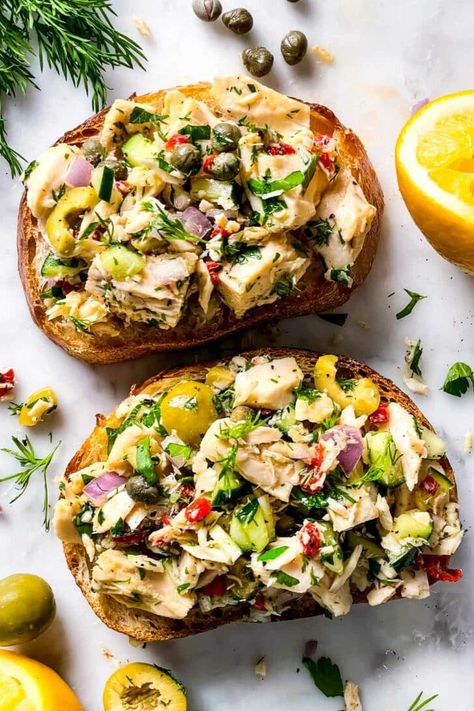 Mediterranean Tuna Salad | foodiecrush.com Mediterranean Tuna, Mediterranean Tuna Salad, Healthy Tuna Salad, Canned Tuna Recipes, I Lost 100 Pounds, Healthy Tuna, Tuna Salad Recipe, Healthy Food Facts, Foodie Crush