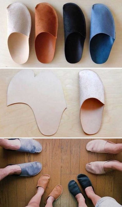 Awesome  Crafts for Men and Manly DIY Project Ideas Guys Love - Fun Gifts, Manly Decor, Games and Gear. Tutorials for Creative Projects to Make This Weekend | Simple DIY Homemade Slippers for Home  |  http://diyjoy.com/diy-projects-for-men-crafts Magical Crafting, Diy En Cuir, Hantverk Diy, Diy Projects For Men, Diy Sy, Projek Menjahit, Diy Slippers, Man Crafts, Trendy Diy