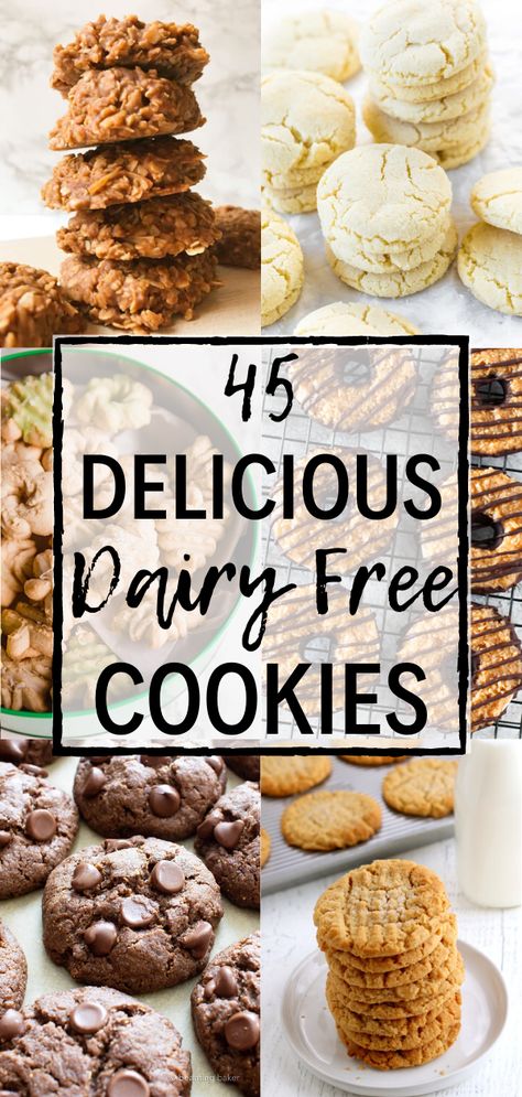 Dairy free cookie recipes are easy to make and absolutely delicious. These healthy lactose free desserts are a good mix of vegan cookies, paleo cookies, and gluten free cookies, with most being gluten free dairy free cookie recipes. There's something for everyone! Enjoy this dairy free treat recipe round-up of over 40 lactose free cookies. Gluten and dairy free recipes CAN be delicious! Be sure to pin this to your dairy free desserts board! #simplyjillicious #dairyfree #cookies Dairy Free Cookies Recipes, Milk Free Recipes, Lactose Free Cookies, Gluten Free Dairy Free Cookies, Gluten And Dairy Free Recipes, Lactose Free Desserts, Desserts Board, Paleo Dessert Recipes Easy, Dairy Free Desserts