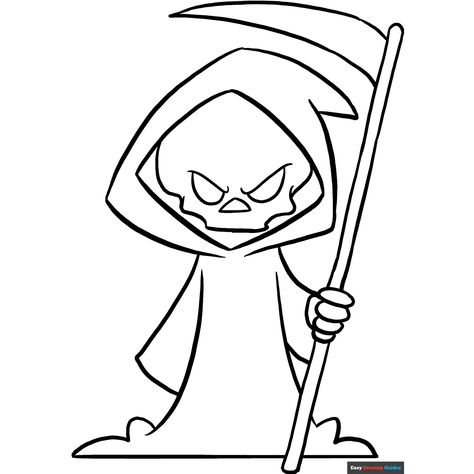 Free Grim Reaper Coloring Page for Kids Grim Reaper Pictures, Scary Halloween Coloring Pages, Scary Scarecrow, Jack Skellington Faces, Easy Drawing Guides, People Coloring Pages, Scary Skull, Free Printable Coloring Sheets, Skull Coloring Pages