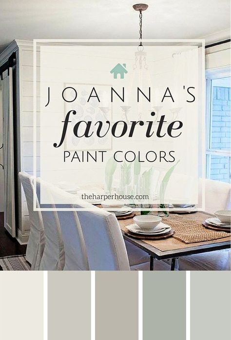 Joanna's five favorite Fixer Upper paint colors #fixerupper #paint | The Harper House Fixer Upper Paint Colors, Living Colors, Farmhouse Paint, Apartment Decoration, Favorite Paint Colors, Favorite Paint, Interior Paint Colors, Decoration Inspiration, Joanna Gaines