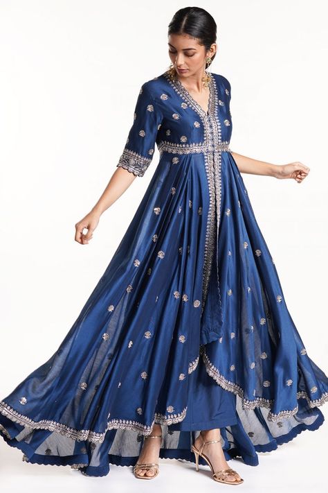 Navy blue anarkali with embroidered  Designer All sizes are available . Buy Now Navy Blue Anarkali, Anarkali Designs, Blue Anarkali, Designer Anarkali Dresses, Bar Refaeli, Long Gown Design, Anarkali Dress Pattern, Hippy Chic, Indian Dresses Traditional