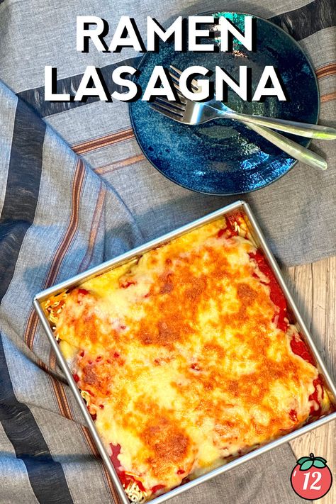 While this is not your grandmother’s recipe, Ramen Lasagna is a fun, funky spin on a staple meal that is full of comfort-food-worthy indulgence that checks off all of the saucy, cheesy, carby boxes. Ramen Lasagna Recipe, Ramen Lasagna, Cheese Ramen, 12 Tomatoes Recipes, Favorite Casseroles, One Dish Dinners, Crockpot Cooking, 12 Tomatoes, Quick Weeknight Meals