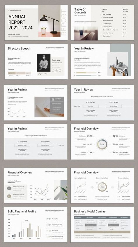 Annual Report Presentation Template / 44 Page Product Manager Portfolio, Report Presentation Design, Presentation Cover Page, Slide Show Template, Executive Presentation, Powerpoint Presentation Ideas, Table Of Contents Design, Digital Presentation, Report Design Template