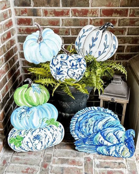 PREAUTHORIZE NOW ‼️🎃 Now’s the time - guarantee your front yard is festive for fall with these new pumpkin and turkey stakes. They’re arriving soon, so preauthorize your favorite designs now in the app before they sell out! Pumpkin Creations, Blue Fall Decor, Bamboo Photo Frame, Chinoiserie Pumpkins, Fall Green, Round Top Collection, Pumpkin Topiary, Wedding Shower Decorations, Easel Stand