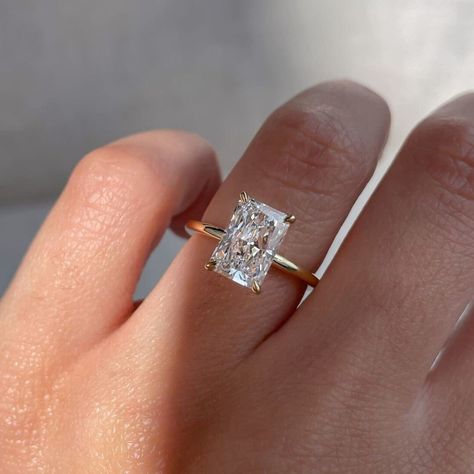 3CT Solid Gold Radiant Cut Moissanite Engagement Ring with Hidden Halo/Anniversary Ring/Promise Ring/Anniversary Gift for Girlfriend --> engagement ring, art deco ring women, promise ring, gift for her, hidden halo ring, bridal ring, vintage ring, gift for girlfriend, 2ct moissanite ring, ring for women, anniversary ring, proposal ring, gold moissanite 💎Description of Ring💎 --> Moissanite Details:- --> Shape:  Radiant Cut Moissanite --> Size: 3 CT --> Color: Near Colorless --> Clarity: VVS --> Low Set Radiant Engagement Ring, Radiant Cut Engagement Ring Gold Hidden Halo, Gold Band With Rectangle Diamond, Oval Vs Radiant Engagement Ring, Gold Band Rectangle Diamond Ring, Moissanite Engagement Ring Rectangle, Simple Radiant Engagement Rings, Rectangle Diamond Gold Band, Gold Square Ring