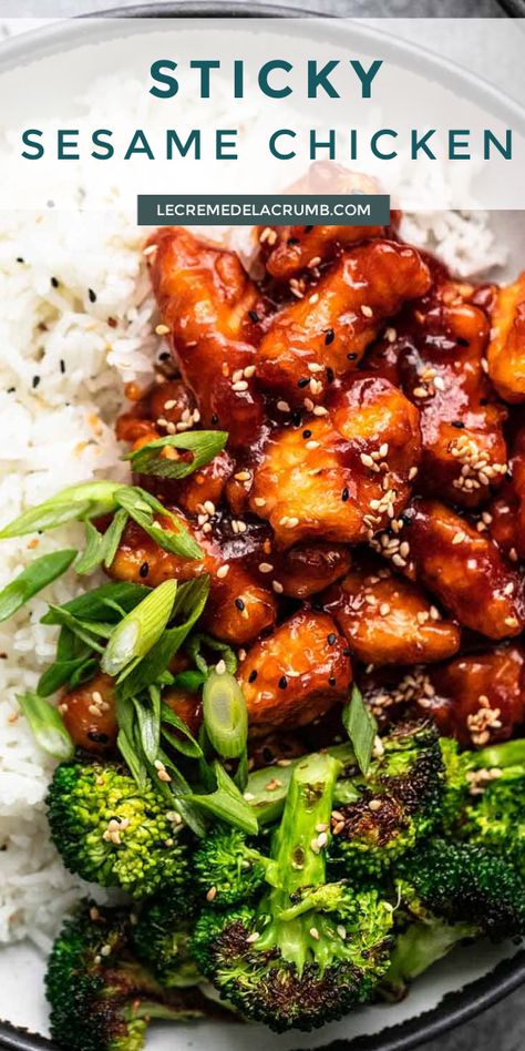 This better-than-takeout, 30-minute sticky sesame chicken is so super easy to make and so ridiculously delicious, you’ll never need to order this dish out again. | lecremedelacrumb.com #sticky #sesame #chicken #30minuterecipes #easy #delicious Healthy Dinner Recipes For Family, Homemade Chinese Food, Asian Chicken Recipes, Sesame Chicken Recipe, Mapo Tofu, Chinese Cooking Recipes, Dinner Recipes For Family, Easy Asian Recipes, Easy Chinese Recipes