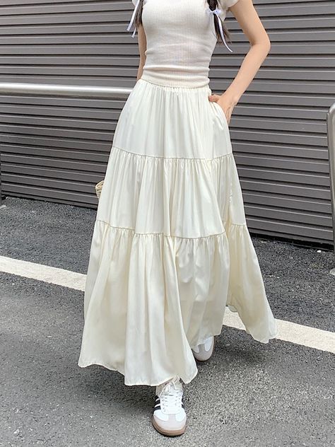 Long Dress Casual Summer, White Skirt Outfits, High Waist Long Skirt, White Long Skirt, Hallowen Costume, White Maxi Skirts, Long Skirt Outfits, Maxi Outfits, Maxi Skirt Outfits