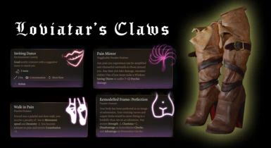 Legendary boots for those blessed by Loviatar and welcome pain. The boots are tintable and come with a camp version (with no effects). It has very powerful effects, but there are drawbacks. If you hav Loviatar Dnd, Game Gui, The Witcher 3, Games Images, Body Modifications, The Witcher, Boots