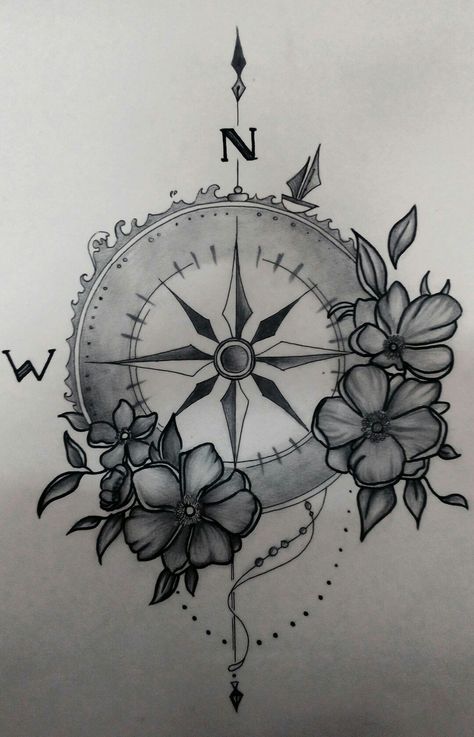 #art#drawing#black#white#blackandwhite#pen#pencil#sketch#compass#flower#direction Compass Pencil Drawing, Black And White Compass Tattoo, Compass Sketch, Compass Drawing, Compass Art, Lioness Tattoo, Favorite Tattoos, Beach Drawing, Buddha Tattoo