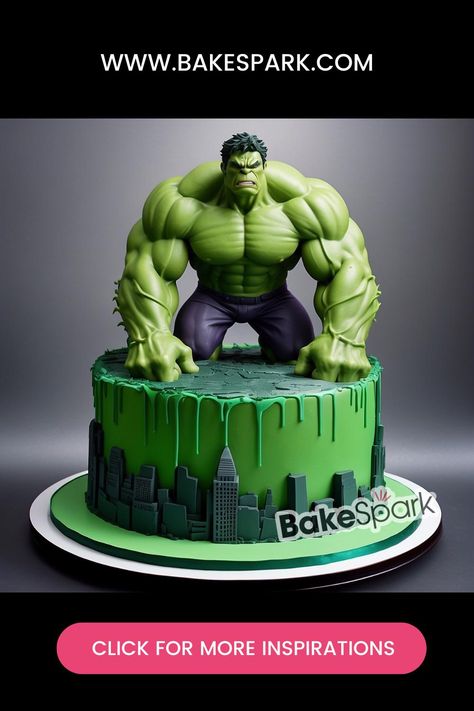 Go Green: Epic Hulk Cake Ideas for Your Next Superhero Party Hulk Cakes For Boys, Superheroes Birthday Cake, Marvel Pasta, Hulk Pasta, Hulk Cake Ideas, Hulk Cake Design, Hulk Smash Cake, Hulk Birthday Cake, Marvel Cakes