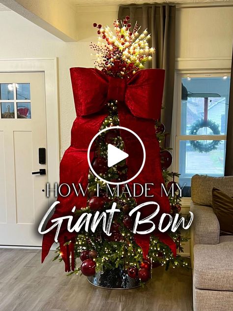 EASY DIY EXTRA LARGE BOW | Video published by Laryssa Meira | Lemon8 Large Bow Diy How To Make, How To Make An Extra Large Bow, Diy Giant Fabric Bow, Decorate Wreaths For Christmas, Diy Giant Bow For Christmas Tree, Diy Huge Bow, Diy Large Bow For Christmas Tree, Huge Bow Diy, How To Tie A Large Bow