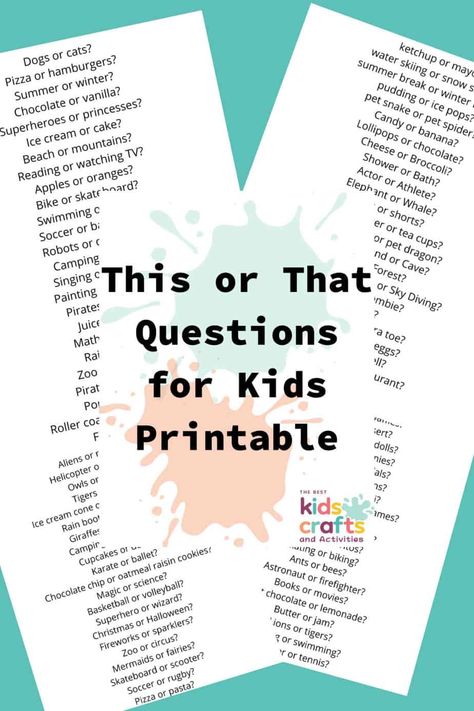 Introducing kids to the exciting world of decision-making and friendly debates, “This or That” questions are a perfect way to engage their The post 125 This or That Questions for Kids + Free Printable appeared first on The Best Kids Crafts and Activities. Stand Up Sit Down Game Questions, Icebreakers For Kids, Quizzes For Kids, Word Games For Kids, Questions For Kids, Finish The Lyrics, Kids Questions, Get To Know You Activities, Social Emotional Activities