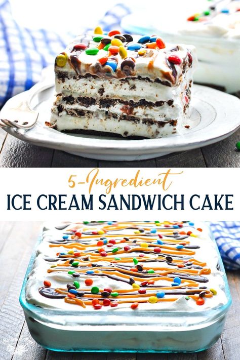 Your family's new favorite easy dessert! This 5-Ingredient Ice Cream Sandwich Cake is a no-bake treat that's ready with just 10 minutes of prep. Bring on summer! No Bake Easy Dessert, Ice Cream Sandwich Cake Recipe, Sandwich Torte, Cream Sandwich Cake, Ice Cream Sandwich Cake, Bake Easy, Ice Cream Cake Recipe, Easy Dessert Recipe, Ice Cream Cakes