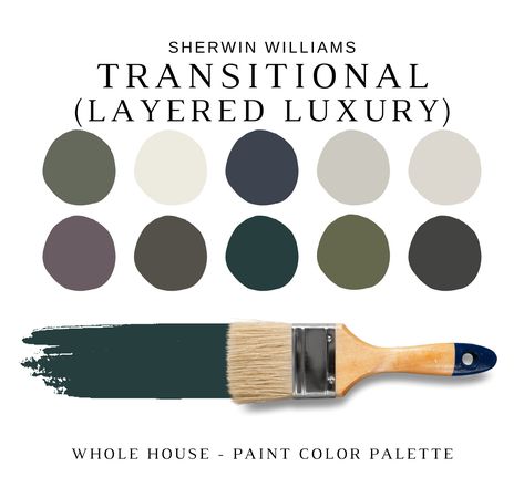 The PDF contains EVERYTHING you need to KNOW about Sherwin Williams TRANSITIONAL Paint Colors! It includes a list of 16 complementary Sherwin Williams TRANSITIONAL Paint Colors that complement each other. This is a PREPACKAGED Color Palette Selection Listing that includes the Sherwin Williams complementary color recommendations for walls, ceilings, trims, moldings, doors, and window frames - for your WHOLE HOUSE. NOTE: This LISTING is MORE than color palette suggestions! This is a *digital downl Shade Grown Sherwin Williams, Transitional Paint Colors, Paint Sheen Guide, Color Palette Sherwin Williams, Color Palette Modern, Material Color Palette, Sherwin Williams Color Palette, Color Consultation, Transitional Interior Design