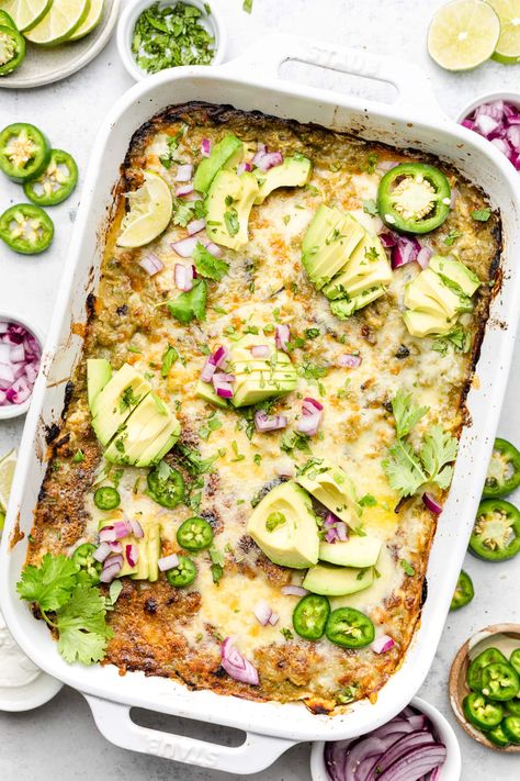 Green Chili Chicken Enchilada Casserole, Green Chicken Enchilada Casserole, Green Chile Chicken Enchilada Casserole, Green Chili Chicken Enchiladas, Healthy Chicken Enchiladas, Panini Recipes Chicken, Green Chicken Enchiladas, Enchiladas Healthy, Chicken Enchilada Casserole Recipe