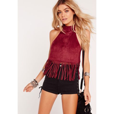 Missguided Suedette Tassel Crop ($34) ❤ liked on Polyvore featuring burgundy Fringe Tank Top, Suede Tops, Fringe Top, Suede Fringe, Suede Material, Online Tops, Bohemian Chic, Women's Tops, Faux Suede