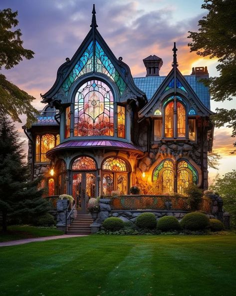 A Tour Through A Stained Glass Mansion by @benmyhre [IG] 🏠🪟☀️ | Instagram House With Stained Glass Window, Stained Glass Architecture, Glass Mansion, July 16, Glass House, Stained Glass Windows, Mansion, Instagram A, Home Interior Design