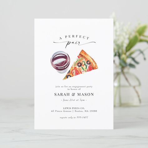 Wine Bridal Shower Invitations, Wine Pizza, Wine And Pizza, Pizza Burger, Bridal Shower Wine, Wedding Announcement Cards, Couple Wedding Shower, Wedding Rehearsal Dinner Invitations, Rehearsal Dinner Invitation