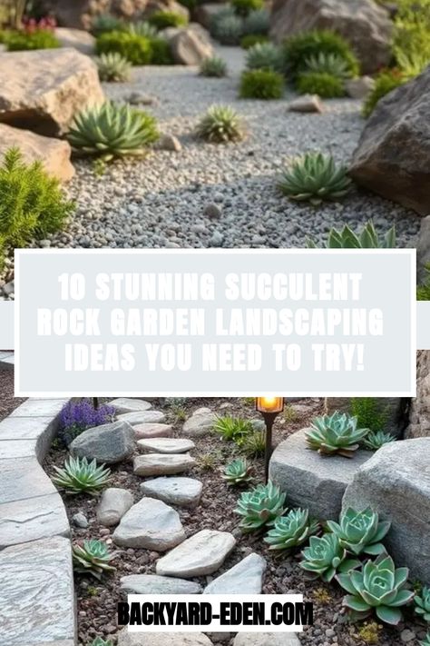 🌵 Succulent Rock Garden Landscaping Ideas 🌵 Elevate your outdoor space with these stunning succulent rock garden landscaping ideas! 🪨 Discover how to combine the beauty of succulents with the natural elegance of rocks to create a low-maintenance and visually striking garden. Whether you’re working with a small space or a large yard, these ideas will help you design a serene and stylish landscape that’s perfect for any climate. Perfect for adding texture and depth to your garden! 🌿✨ Rock Garden With Succulents, Outdoor Rock Garden Ideas, Succulent Rock Garden Landscaping, Small Rock Garden Ideas, Diy Rock Garden, Cactus Garden Landscaping, Succulent Rock Garden, Garden Landscaping Backyard, Garden Landscaping Ideas