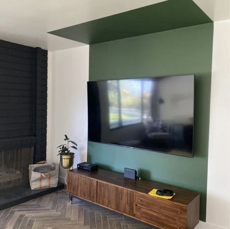 Bedroom Tv Wall Painting Ideas, Living Room Wallpaintings, Colour Block Tv Wall, One Wall Painted Living Room Ideas, Tv Wall Paint Designs Living Room, Tv Wall Accent Color, Tv Feature Wall Bedroom, Color Block Accent Wall Living Room, Painted Wall Behind Tv