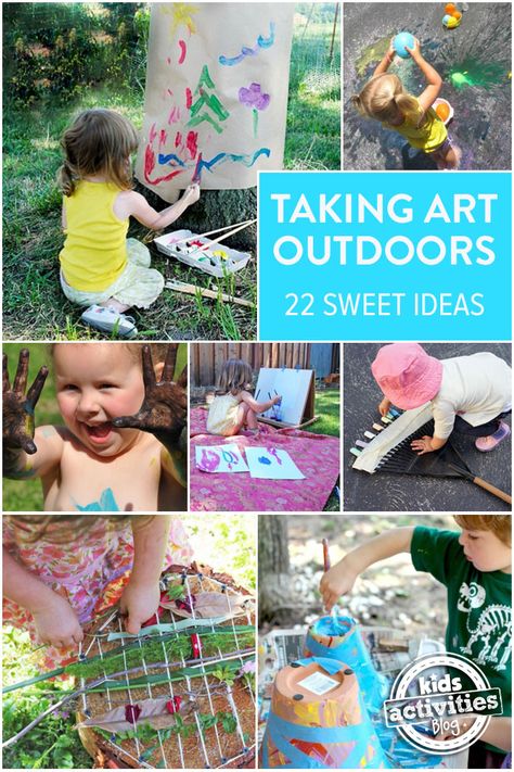 Outdoor Art Ideas For Kids - Do you want to encourage your child's creative spirit, but hate the mess that comes with  it? Take art outdoors with these 22 great ideas for any age! Preschool Outdoor Activities, Outdoor Learning Activities, Outdoor Activities For Toddlers, Summer Boredom, Backyard Activities, Children's Games, Toddler Outdoor, Homeschool Board, Fun Outdoor Activities