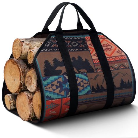 PRICES MAY VARY. Rustic and Delicate: the log carrier tote bag comes with rustic area elements, including so many animals and patterns, which are delicate, you not only can use them to carry wood, but you also can regard them as decorations Large Size: the length of the canvas log carrier for firewood is about 39 inches/ 100 cm, and the width is about 18 inches/ 46 cm, which are large for you to store many wood inside, and the endless design can let you put some long wood inside Easy to Hold: th Wood Holder For Fireplace, Canvas Log Carrier, Campfire Accessories, Camping Wood Stove, Firewood Carrier, Log Carrier, Firewood Logs, Wood Holder, Stove Accessories